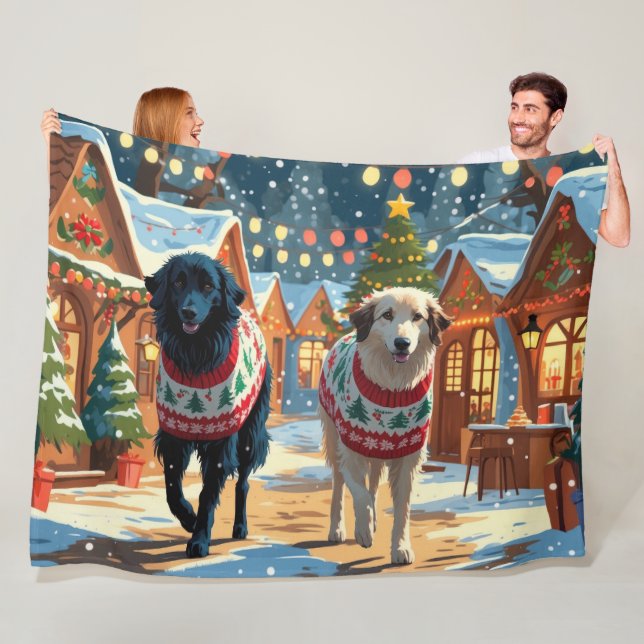 Anatolian Shepherd Dogs Christmas Snow Holiday Fleece Blanket (In Situ)