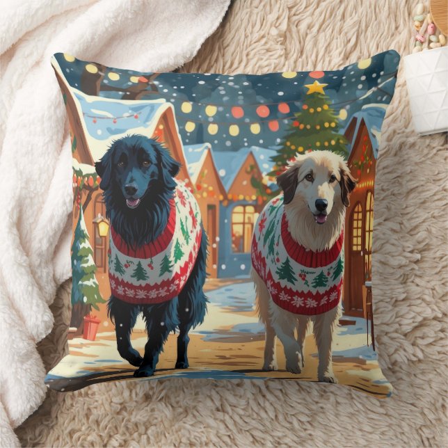 Anatolian Shepherd Dogs Christmas Snow Holiday Throw Pillow (Blanket)