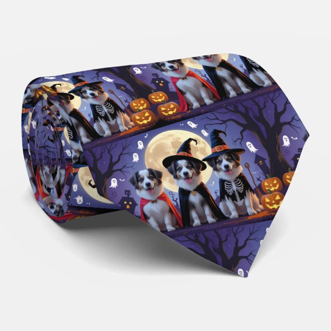 Anatolian Shepherd  Dogs Pumpkin Halloween Funny  Neck Tie (Rolled)