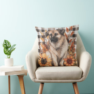 Anatolian Shepherd Fall Watercolor Flowers Throw Pillow