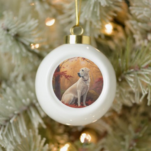 Anatolian Shepherd  in Autumn Leaves Fall Inspire Ceramic Ball Christmas Ornament