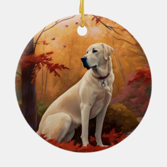 Anatolian Shepherd  in Autumn Leaves Fall Inspire Ceramic Ornament (Back)