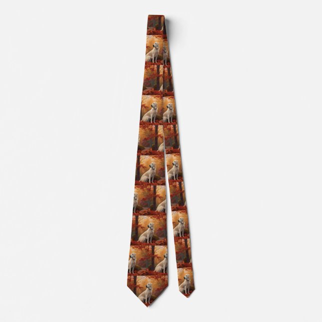 Anatolian Shepherd  in Autumn Leaves Fall Inspire Neck Tie (Front)