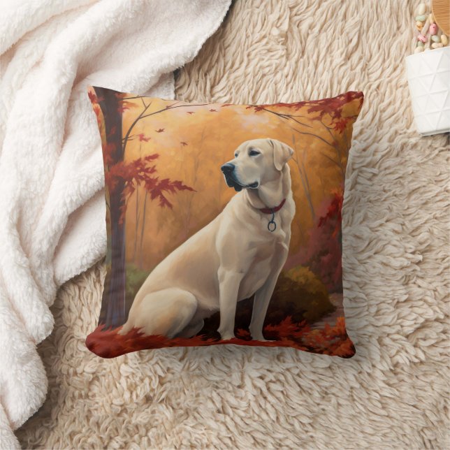 Anatolian Shepherd  in Autumn Leaves Fall Inspire Throw Pillow (Blanket)