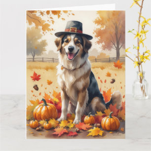 Anatolian Shepherd in Autumn Leaves Thanksgiving Card