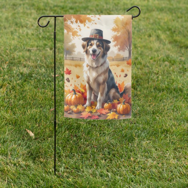 Anatolian Shepherd in Autumn Leaves Thanksgiving  Garden Flag (In SItu)