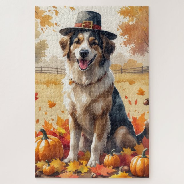 Anatolian Shepherd in Autumn Leaves Thanksgiving  Jigsaw Puzzle (Vertical)