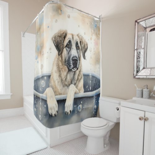 Anatolian Shepherd  In Bathtub Watercolor Dog Art  Shower Curtain
