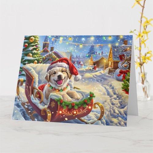 Anatolian Shepherd in Sleigh Snow Christmas Card