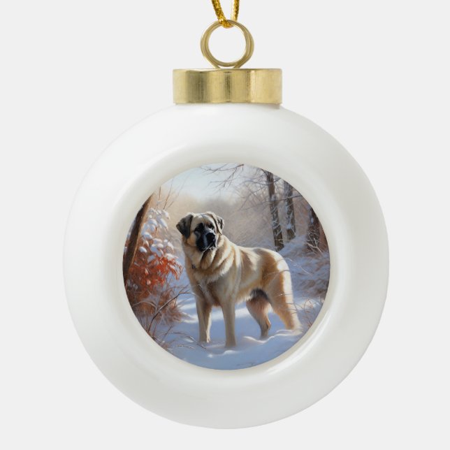 Anatolian Shepherd Let It Snow Christmas  Ceramic Ball Christmas Ornament (Front)