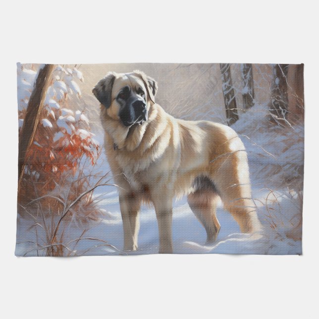 Anatolian Shepherd Let It Snow Christmas  Kitchen Towel (Horizontal)