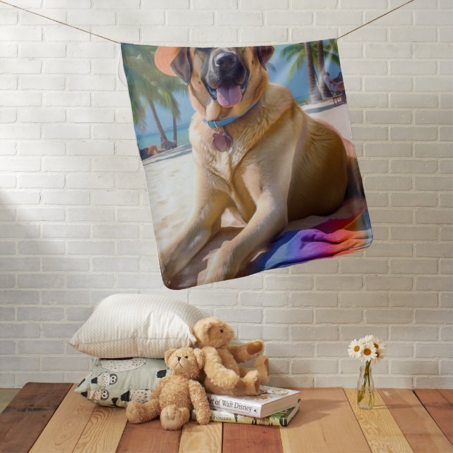 Anatolian Shepherd on Beach, dog lover summer gift Baby Blanket (In Situ)