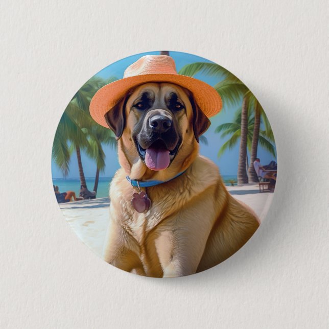 Anatolian Shepherd on Beach, dog lover summer gift Button (Front)