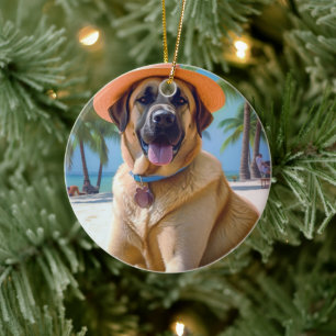 Anatolian Shepherd on Beach, dog lover summer gift Ceramic Ornament