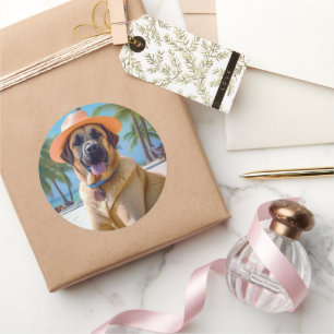 Anatolian Shepherd on Beach, dog lover summer gift Classic Round Sticker