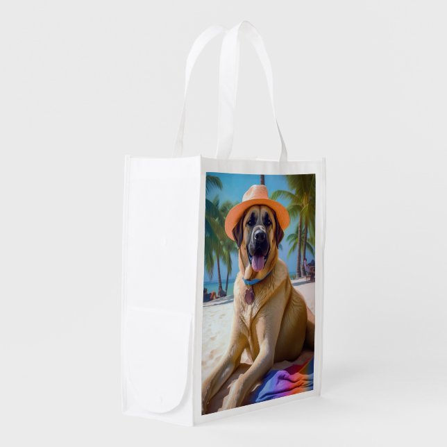 Anatolian Shepherd on Beach, dog lover summer gift Grocery Bag (Front Side)