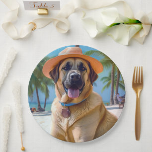 Anatolian Shepherd on Beach, dog lover summer gift Paper Plates