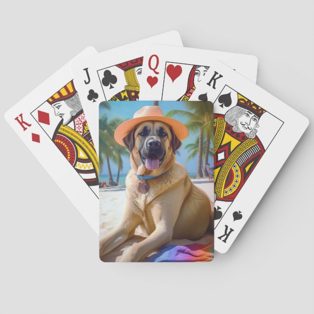 Anatolian Shepherd on Beach, dog lover summer gift Poker Cards (Back)