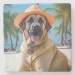 Anatolian Shepherd on Beach, dog lover summer gift Stone Coaster