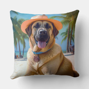 Anatolian Shepherd on Beach, dog lover summer gift Throw Pillow