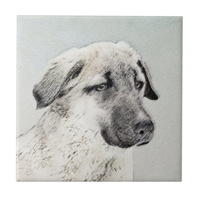 Anatolian Shepherd Painting - Original Dog Art Ceramic Tile (Front)
