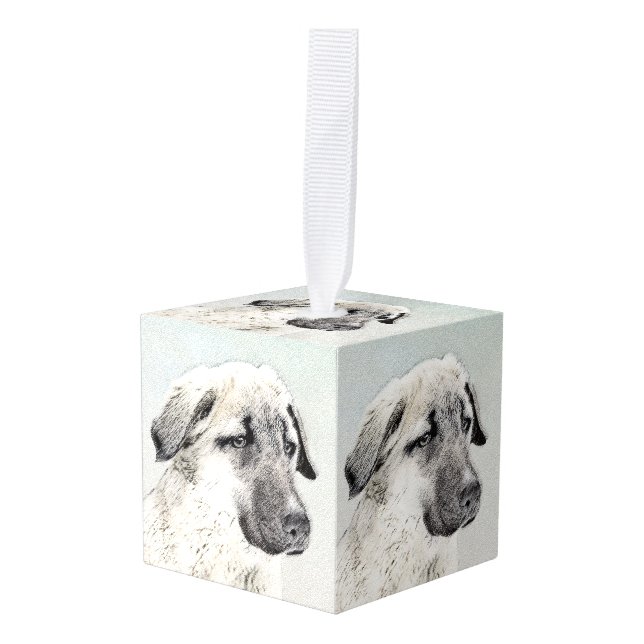 Anatolian Shepherd Painting - Original Dog Art Cube Ornament (Front Angled)