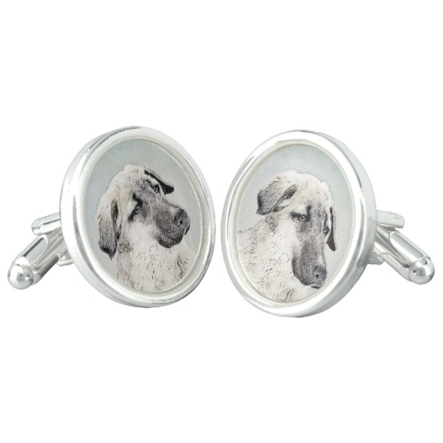 Anatolian Shepherd Painting - Original Dog Art Cufflinks (Angled)