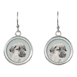 Anatolian Shepherd Painting - Original Dog Art Earrings