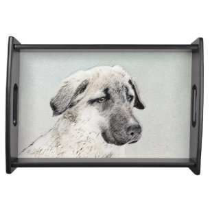 Anatolian Shepherd Painting - Original Dog Art Serving Tray