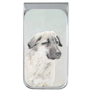 Anatolian Shepherd Painting - Original Dog Art Silver Finish Money Clip