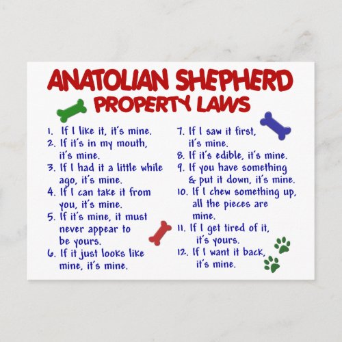 ANATOLIAN SHEPHERD Property Laws 2 Postcard