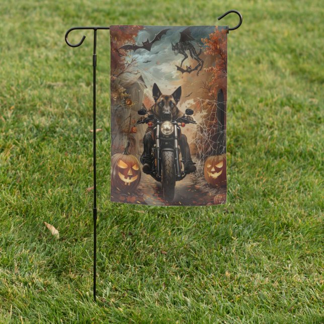 Anatolian Shepherd Riding Motorcycle Halloween  Garden Flag (In SItu)