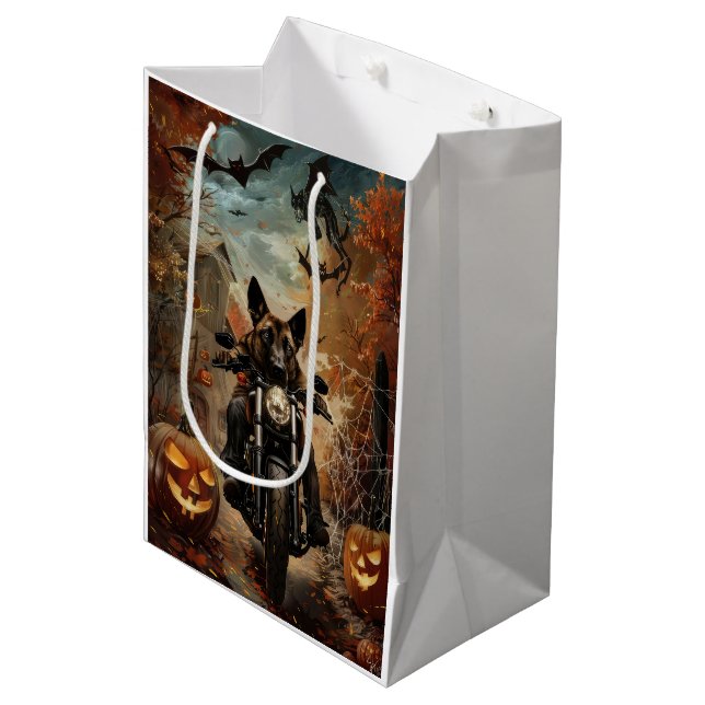 Anatolian Shepherd Riding Motorcycle Halloween  Medium Gift Bag (Front Angled)