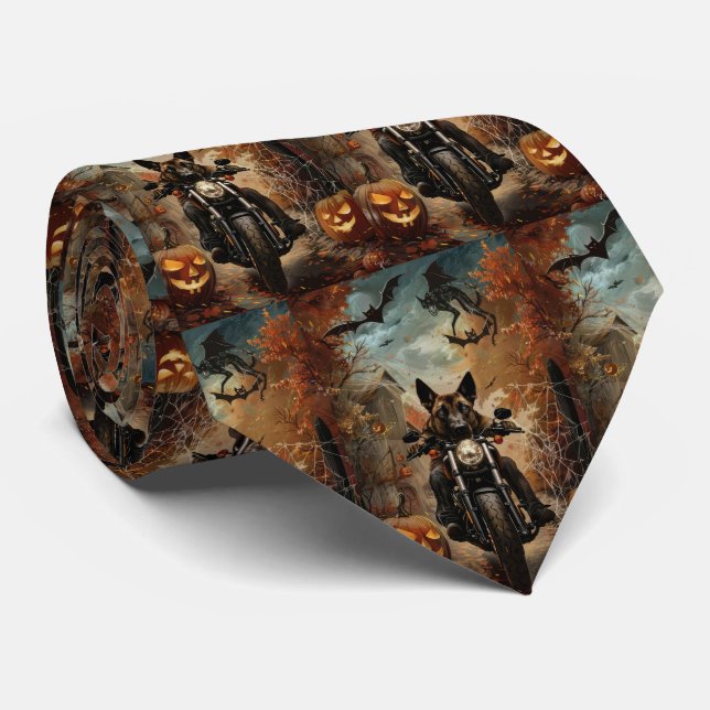 Anatolian Shepherd Riding Motorcycle Halloween Neck Tie (Rolled)
