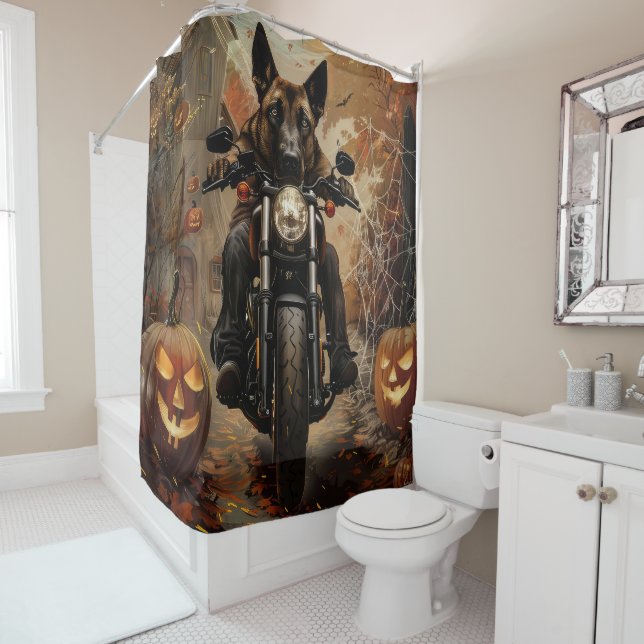 Anatolian Shepherd Riding Motorcycle Halloween  Shower Curtain (In Situ)