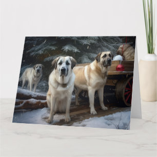 Anatolian Shepherd Snowy Sleigh Christmas Decor Card