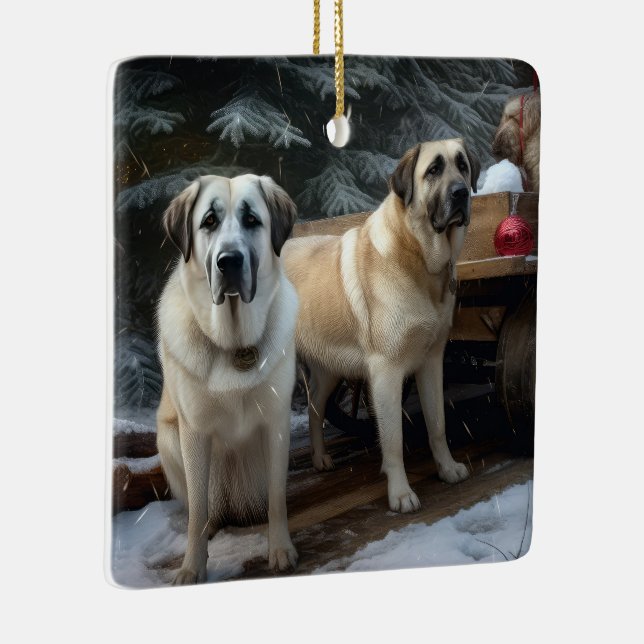 Anatolian Shepherd Snowy Sleigh Christmas Decor Ceramic Ornament (Right)