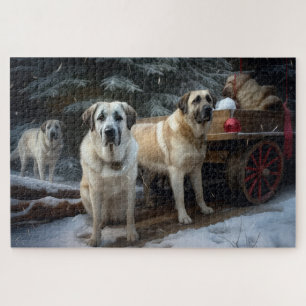 Anatolian Shepherd Snowy Sleigh Christmas Decor Jigsaw Puzzle
