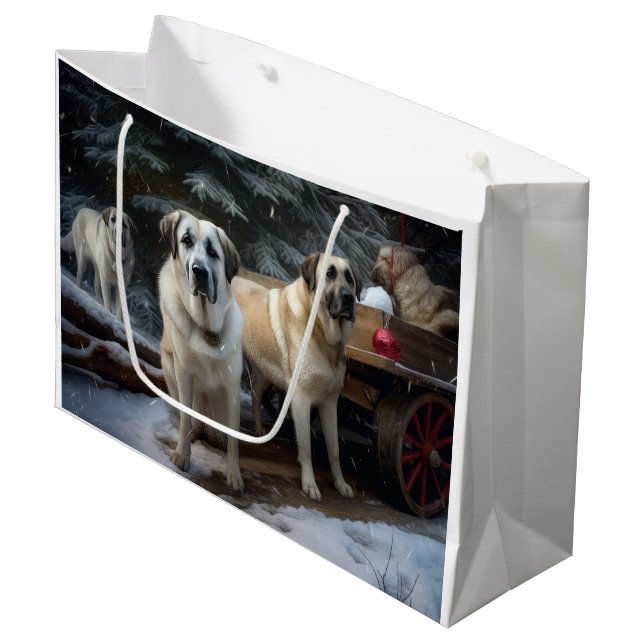 Anatolian Shepherd Snowy Sleigh Christmas Decor Large Gift Bag (Front Angled)