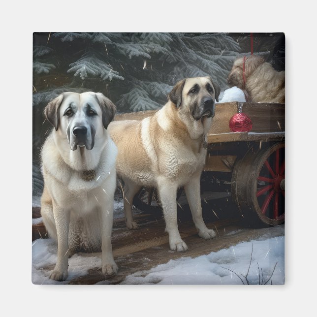 Anatolian Shepherd Snowy Sleigh Christmas Decor Magnet (Front)