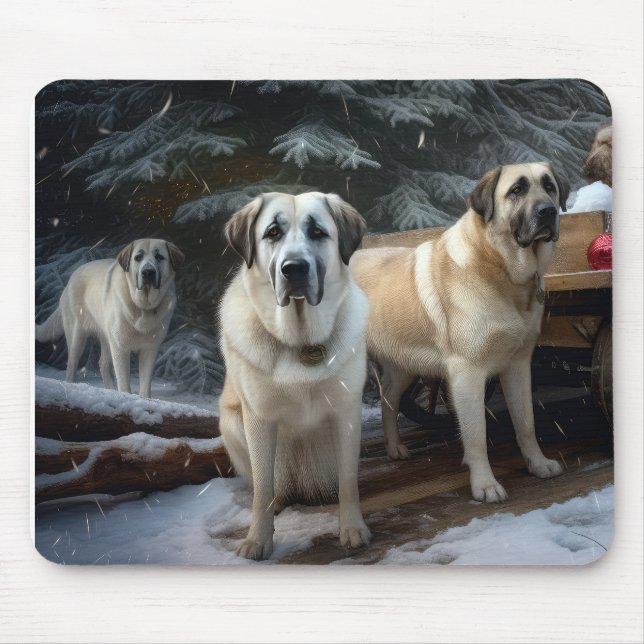 Anatolian Shepherd Snowy Sleigh Christmas Decor Mouse Pad (Front)
