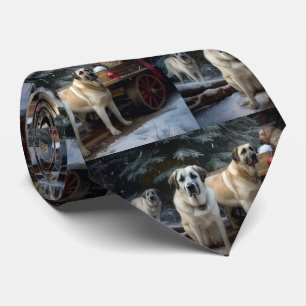 Anatolian Shepherd Snowy Sleigh Christmas Decor Neck Tie