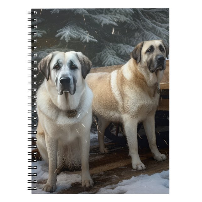 Anatolian Shepherd Snowy Sleigh Christmas Decor Notebook (Front)