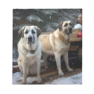 Anatolian Shepherd Snowy Sleigh Christmas Decor Notepad