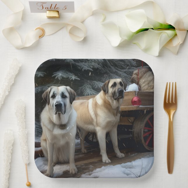Anatolian Shepherd Snowy Sleigh Christmas Decor Paper Plates (Wedding)