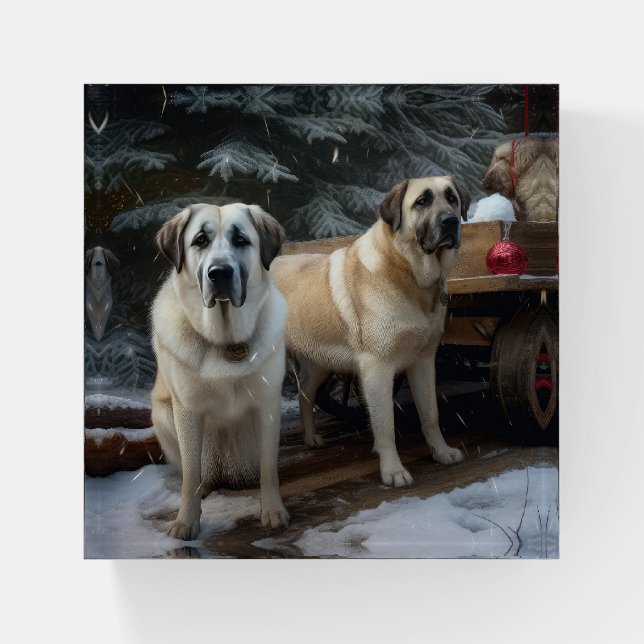 Anatolian Shepherd Snowy Sleigh Christmas Decor Paperweight (Front)