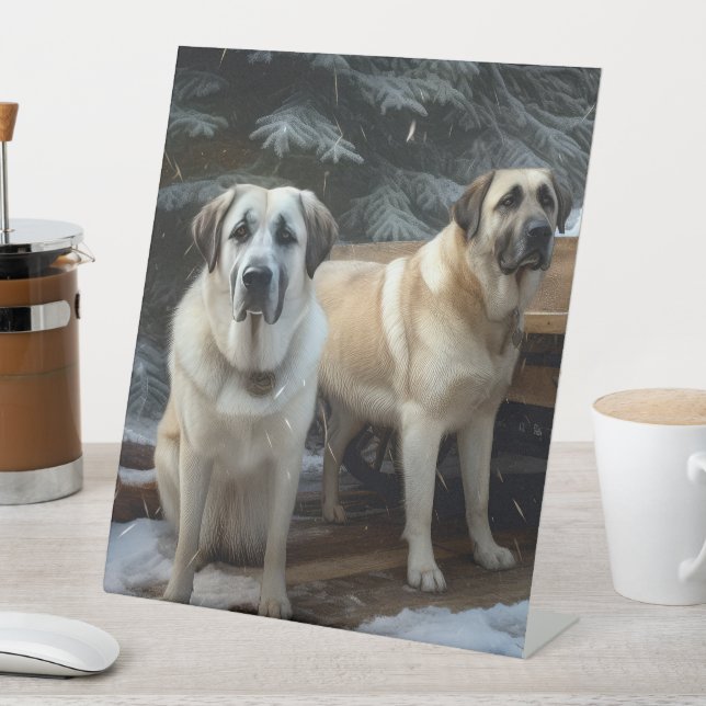 Anatolian Shepherd Snowy Sleigh Christmas Decor Pedestal Sign (In SItu)