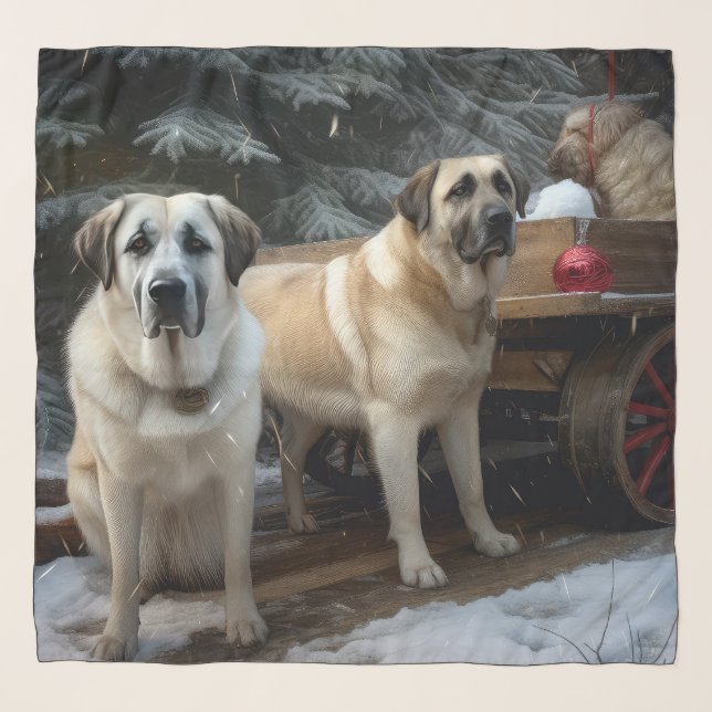 Anatolian Shepherd Snowy Sleigh Christmas Decor Scarf (Front)