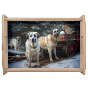 Anatolian Shepherd Snowy Sleigh Christmas Decor Serving Tray