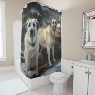 Anatolian Shepherd Snowy Sleigh Christmas Decor Shower Curtain